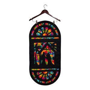 Nativity Table-Runner Wall Hanging Stained Glass Look Christmas Colorful 38x18